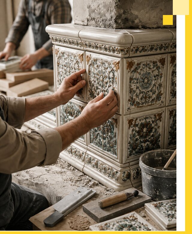 Изразцовые камины под ключ в Борисоглебске: проект и монтаж