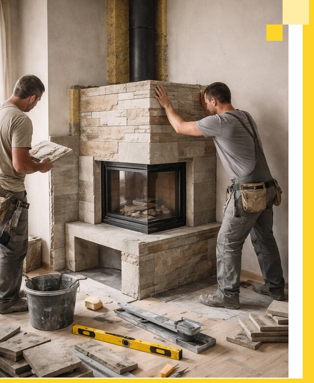 Угловые камины под ключ проект, монтаж и отделка в Борисоглебске