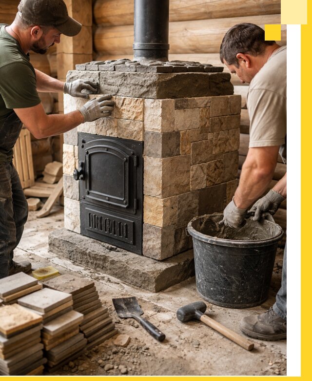 Облицовка банной печи под ключ в Борисоглебске: камень и плитка