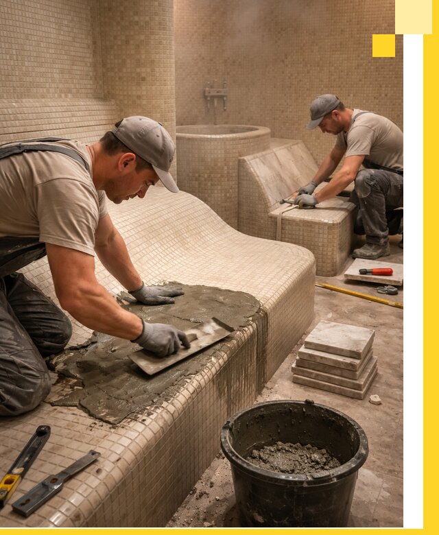 Лежаки для хамама под ключ в Борисоглебске, проект и монтаж