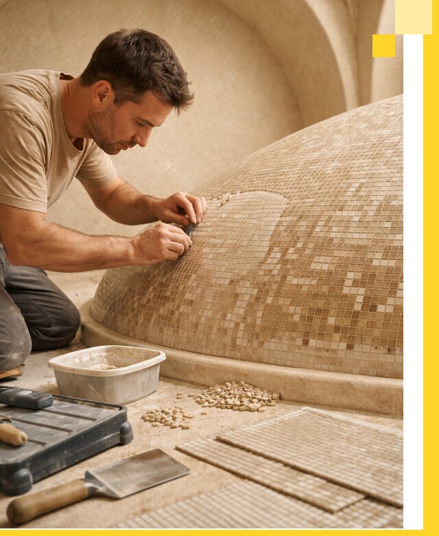 Профессиональная укладка мозаики для хамама под ключ в Борисоглебске